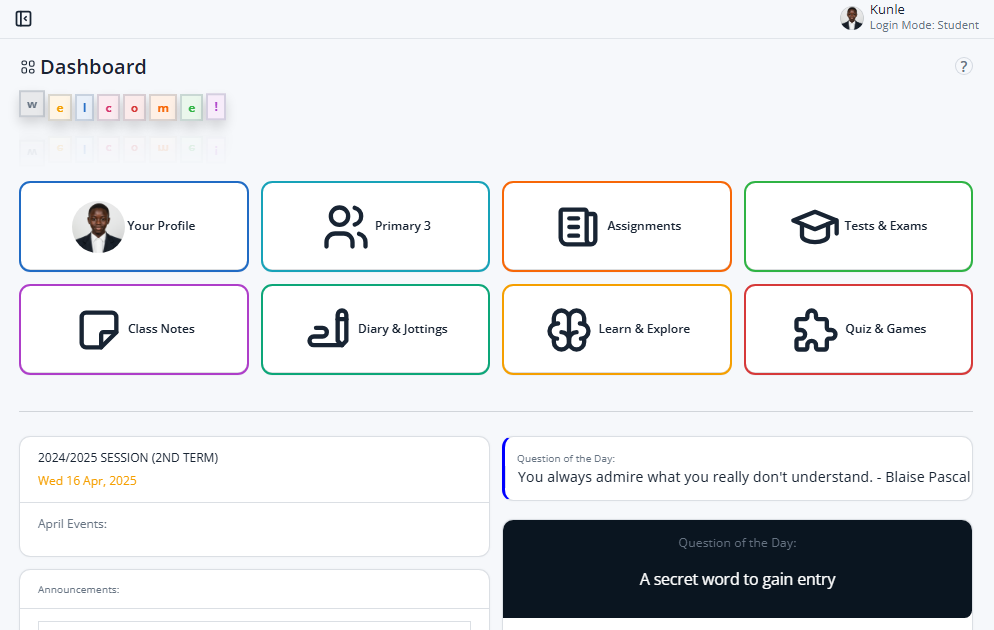 Student Dashboard Interface