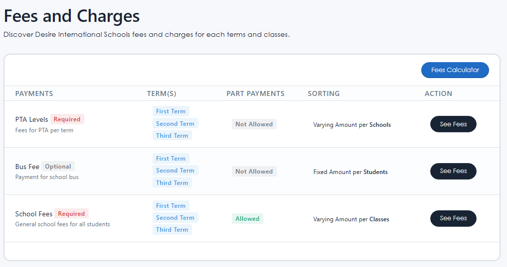 Check Fees via Website