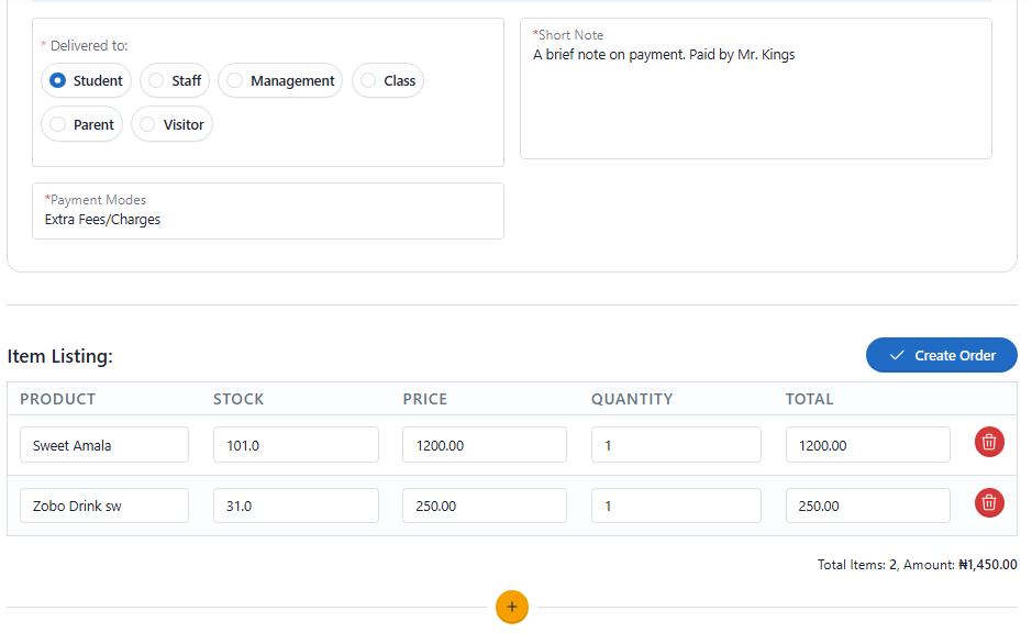 Create Store Orders & Track Items